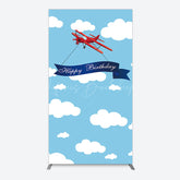 Lofaris Blue Sky White Cloud Airplane Birthday Rectangle Backdrop